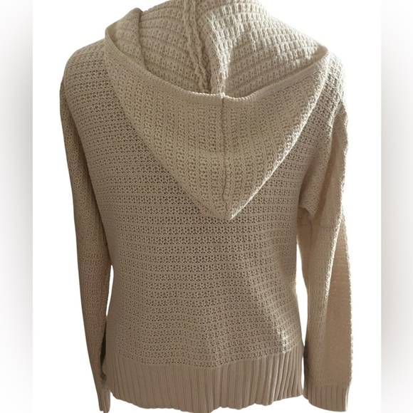 Rachel Zoe Preppy Knit Popover Hoodie Sweater Ivory Cotton Blend Women’s Large - Picture 3 of 11
